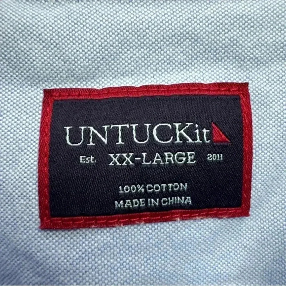 Untuckit Shirt Men XXL 2XL Blue 100% Cotton Long Sleeve Button Down Shirt - Picture 5 of 6